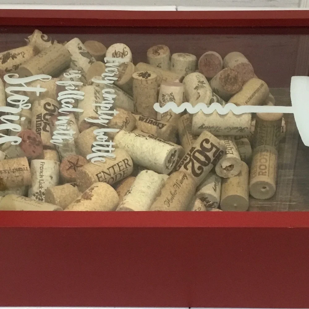 Wooden Cork Holder Shadow Box Glass Front Wine Collectibles, comes with Corks